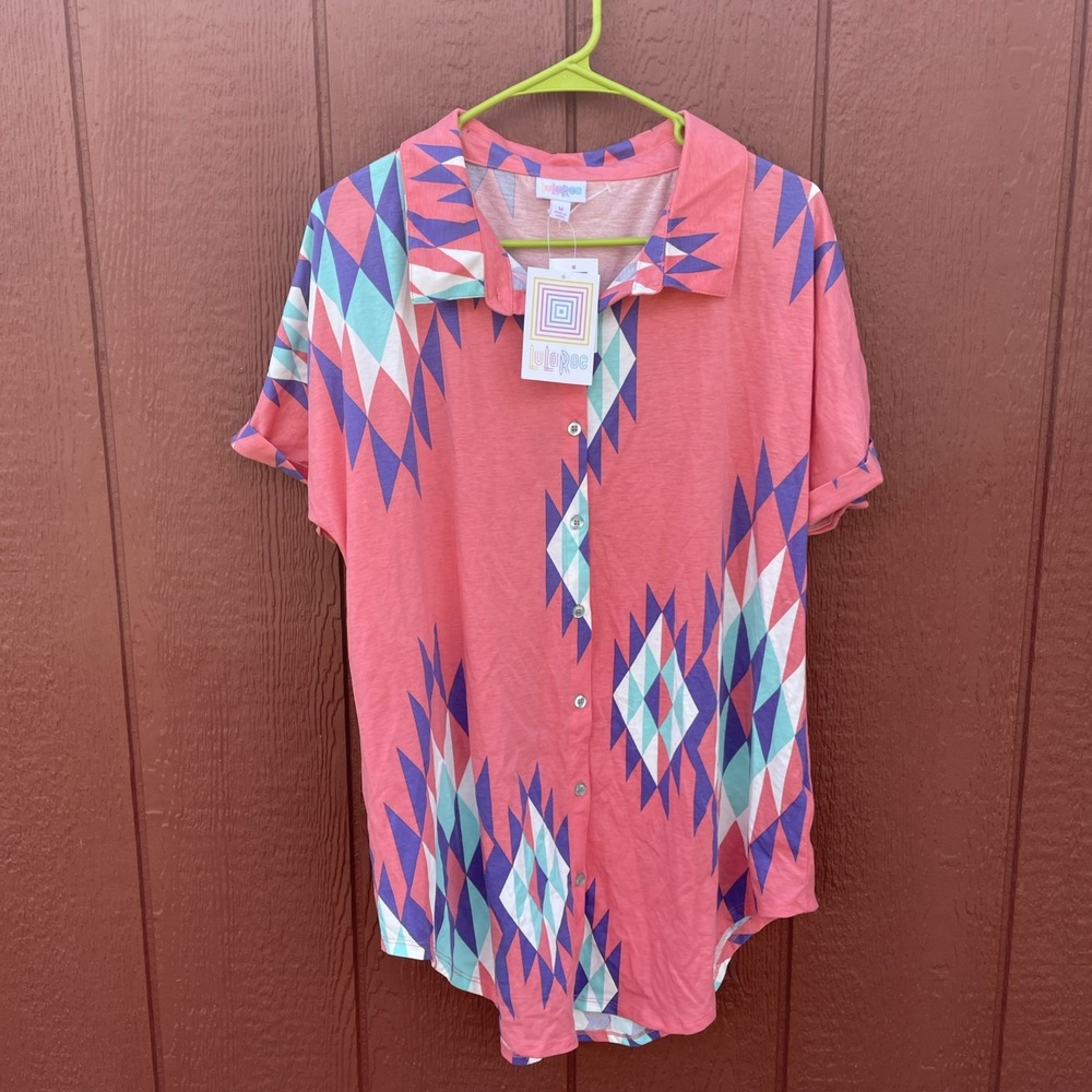 Lularoe Women Size Medium Button Down Shirt Aztec Lightweight Western